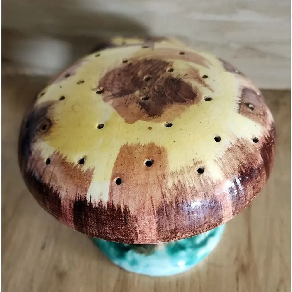 Vintage Double Mushroom Ceramic Hat Pin Holder Yellow & Brown Tones Beautiful